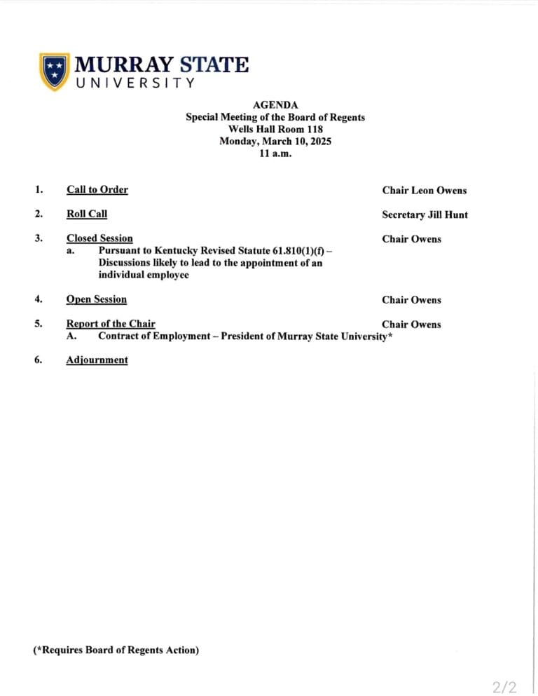 MSU Board of Regents SPECIAL CALLED Meeting