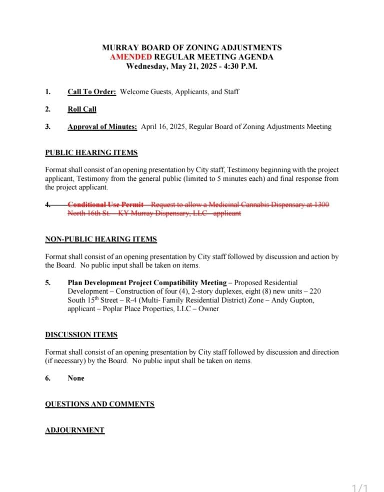 Murray Board of Zoning Adjustments Regular Meeting