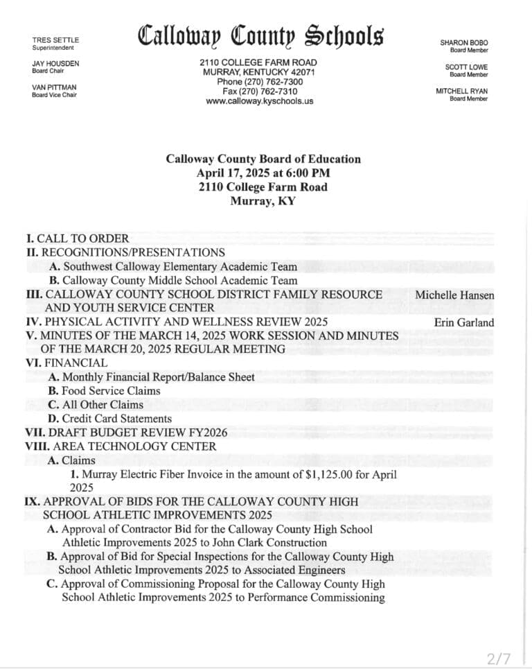 Calloway County Board of Education Regular Meeting
