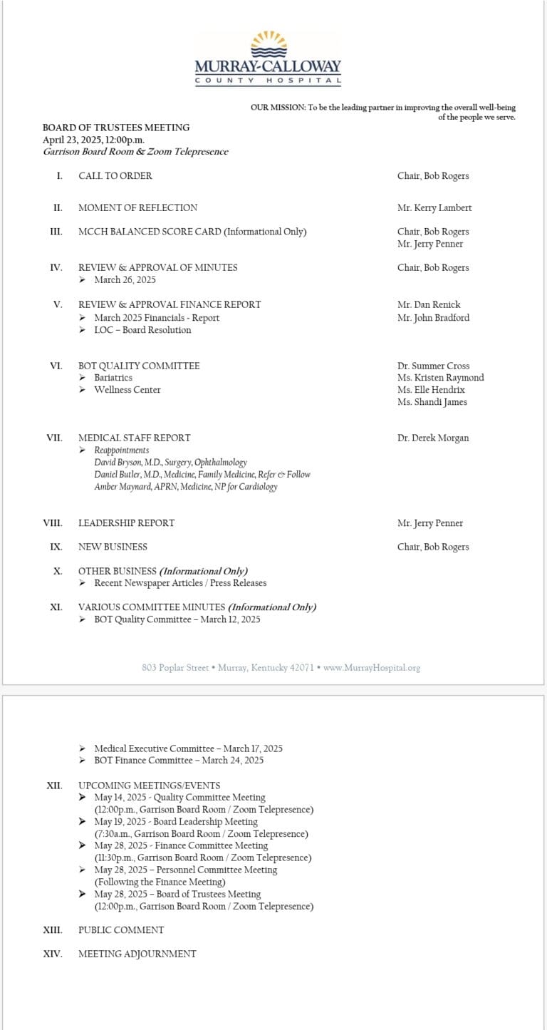 Murray-Calloway County Hospital Board of Trustees Regular Meeting