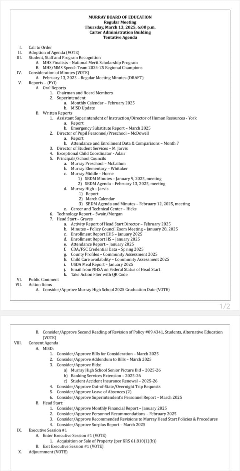 Murray Board of Education Regular Meeting