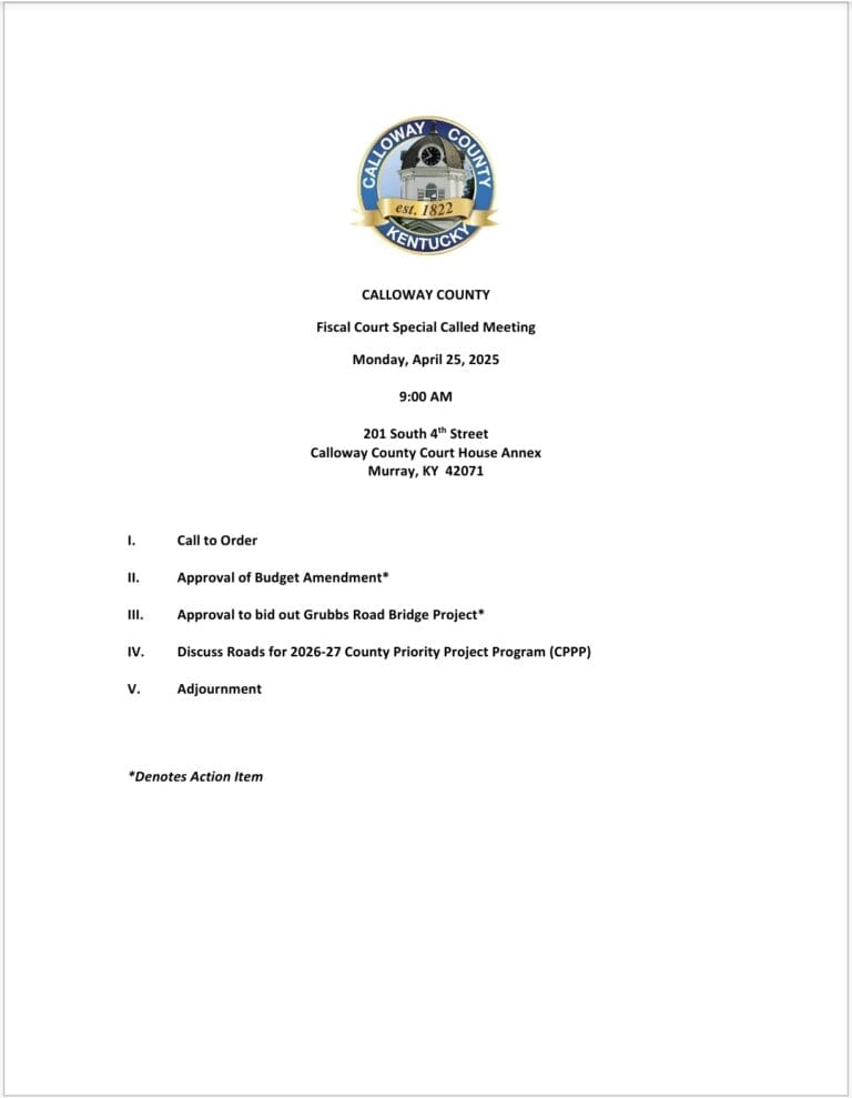 Calloway County Fiscal Court SPECIAL CALLED Meeting