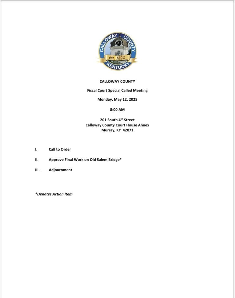 Calloway County Fiscal Court SPECIAL CALLED Meeting