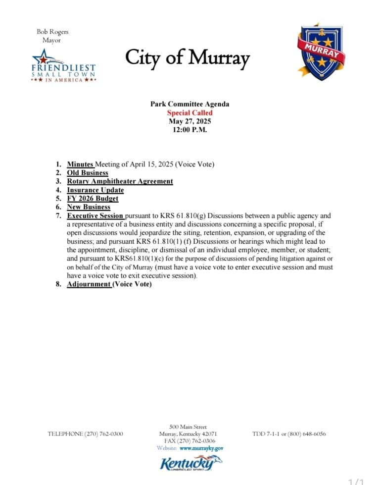 Murray Park Committee SPECIAL CALLED Meeting