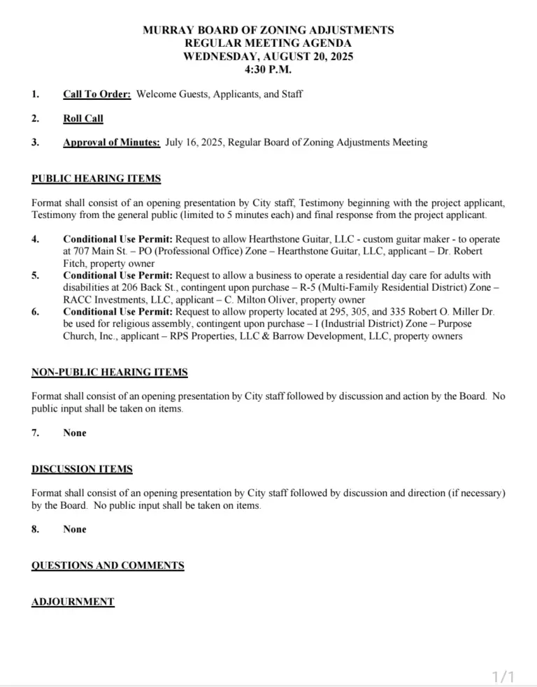 Murray Board of Zoning Adjustments Regular Meeting