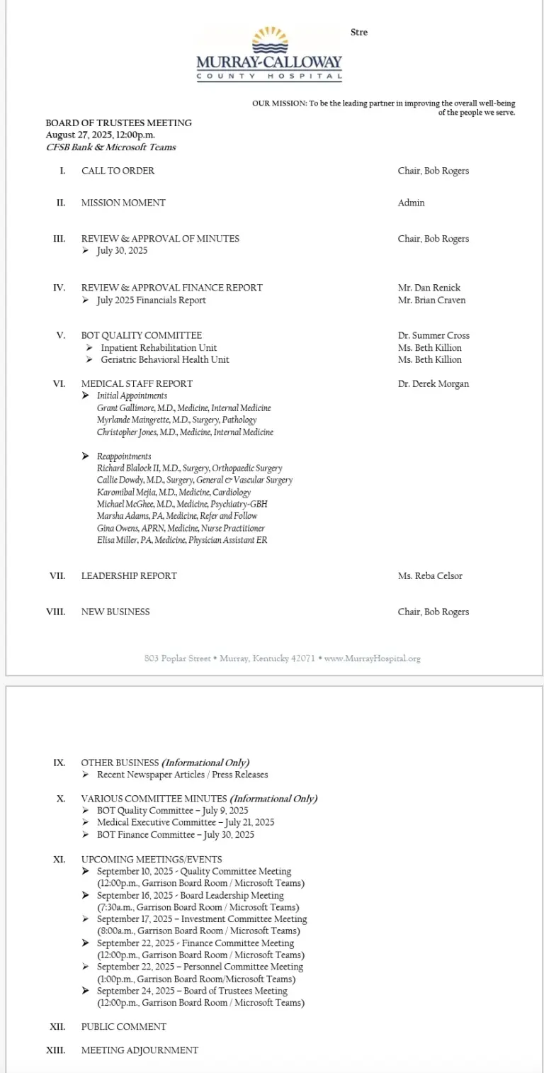 MCCH Board of Trustees Regular Meeting *NOTE LOCATION CHANGE