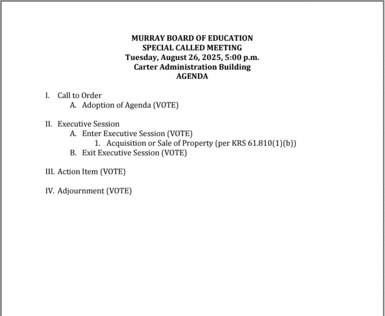 Murray Board of Education SPECIAL CALLED Meeting