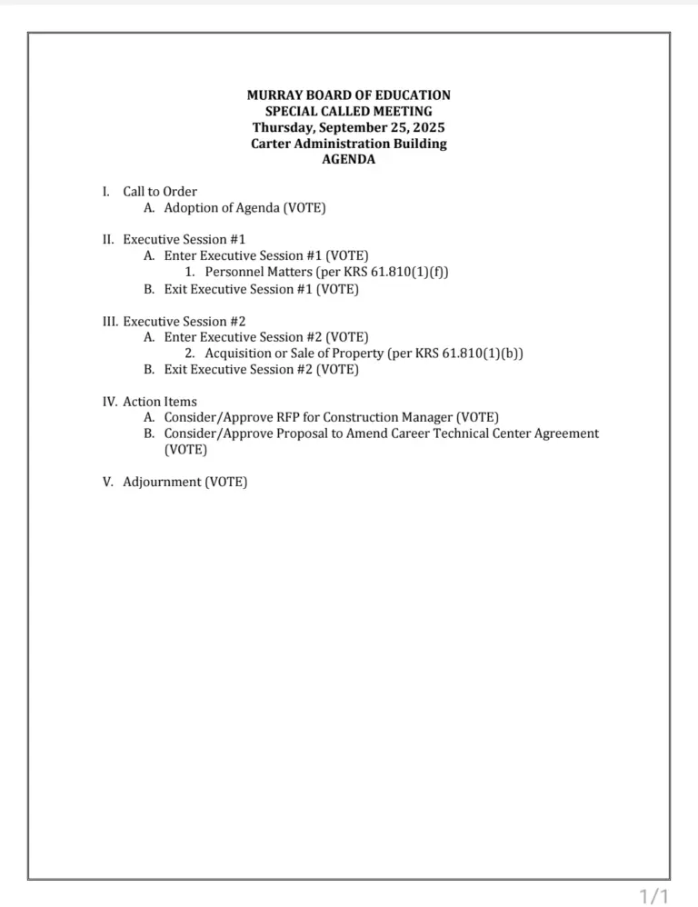 Murray Board of Education SPECIAL CALLED Meeting