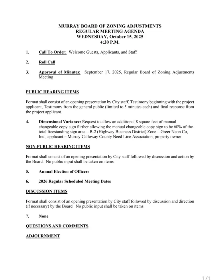 Murray Board of Zoning Adjustments Regular Meeting