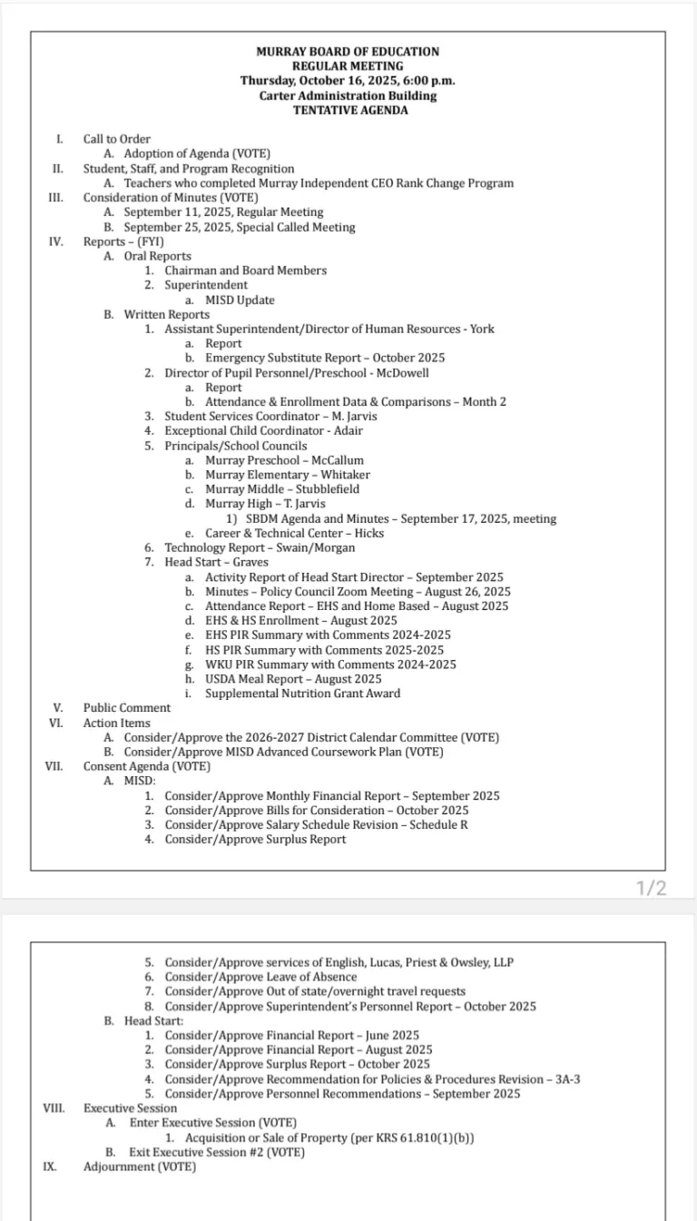 Murray Board of Education Regular Meeting